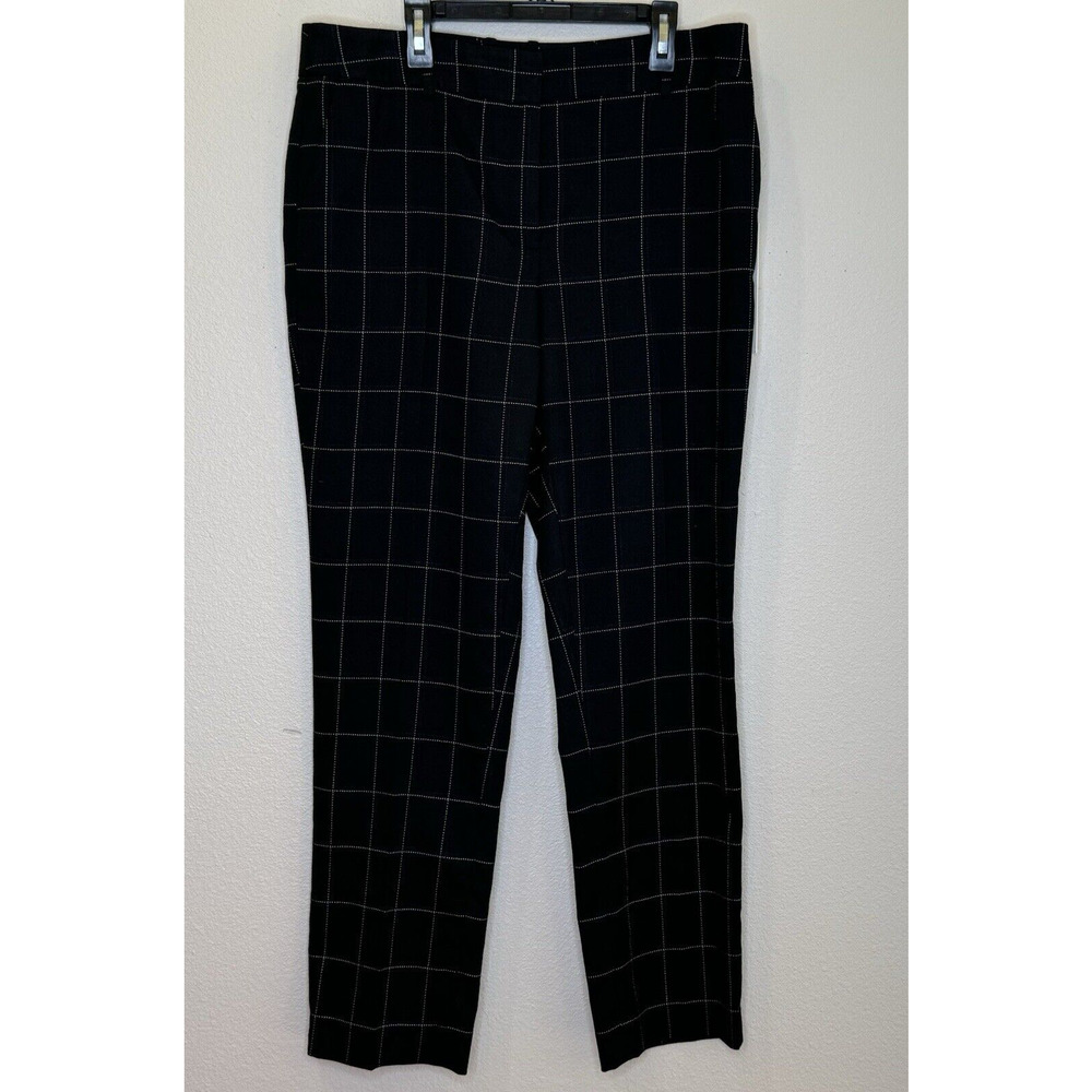 Calvin Klein Women's Pants Sz 10 Black White Windowpane Straight Leg Pockets NWT